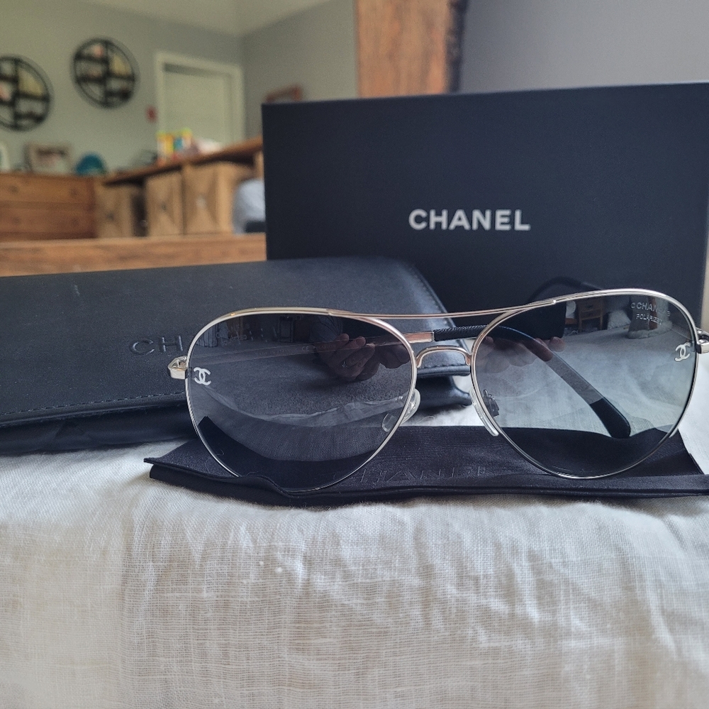 NWT Chanel Black Pilot Interlocking CC Sunglasses
